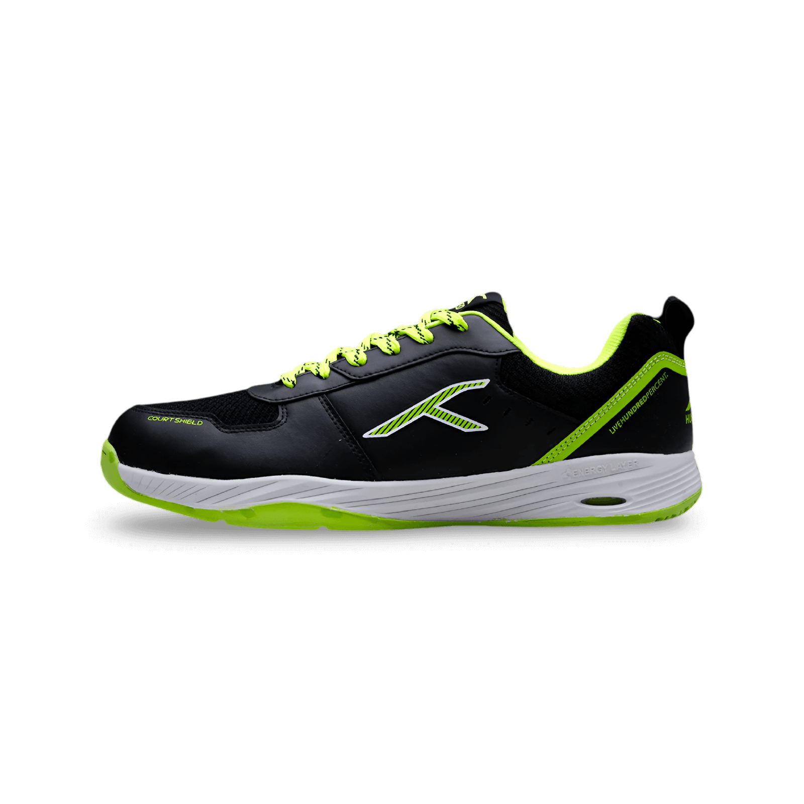 Hundred Court Shield Black Lime White Shoe on Sportz Wave