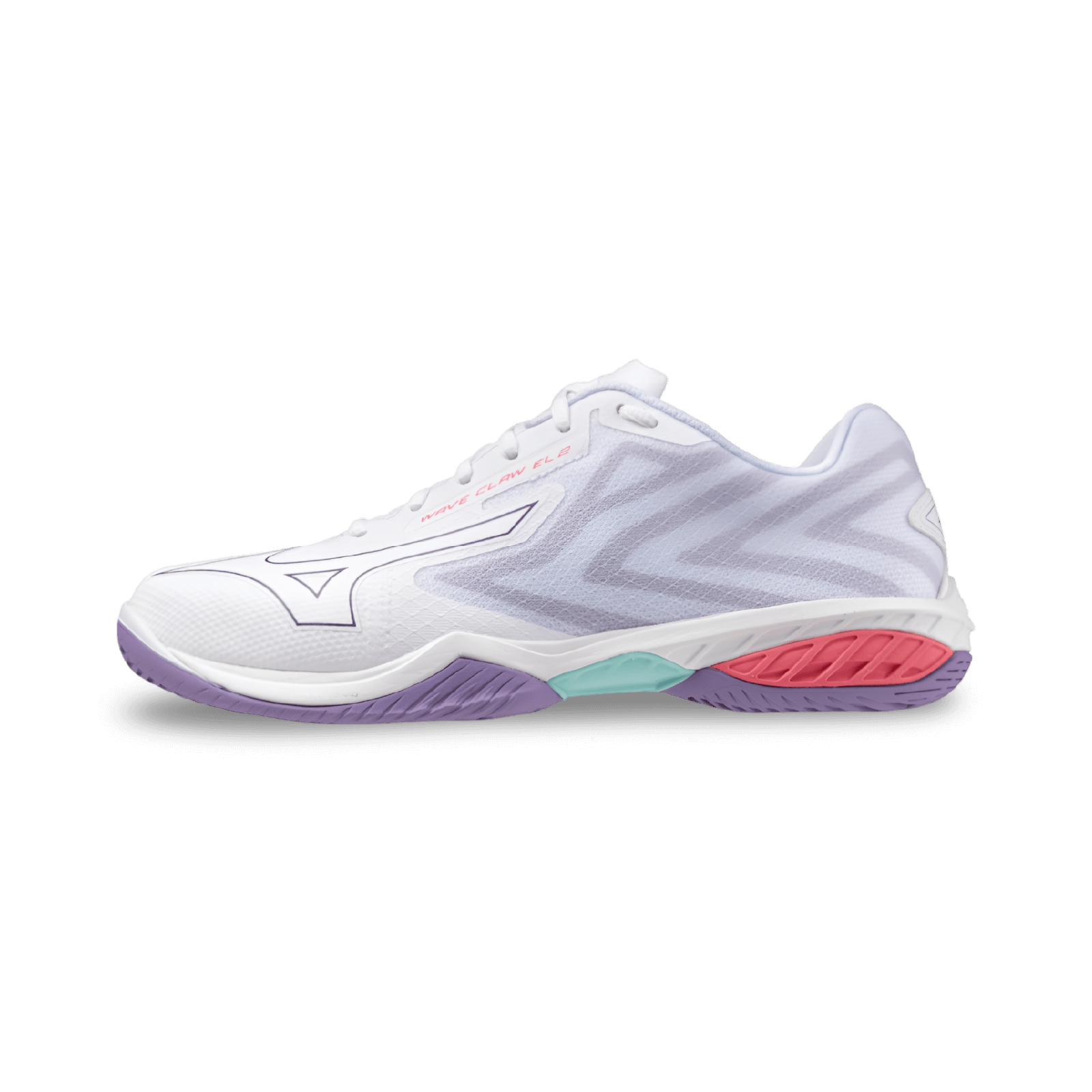 Mizuno WAVE CLAW EL 2-White Violet Indigo Camellia Rose Shoe on Sportz Wave